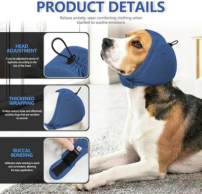 JOHNBOLIN Dog Ear Muffs - No Shake Ear Wrap & Quiet Calming Hoodie, Adjustable Head Snood Cover for Dogs, Noise & Anxiety Relief, Hematoma Protection for Grooming, Bath, Drying, Fireworks (Blue, M)