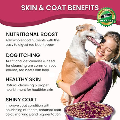 Olewo Red Beets for Dogs Granular – Internal Support Dog Food Topper for Skin Sensitivity and Overall Balance, Prebiotic Fiber and Whole Food Nutrients, 22 oz