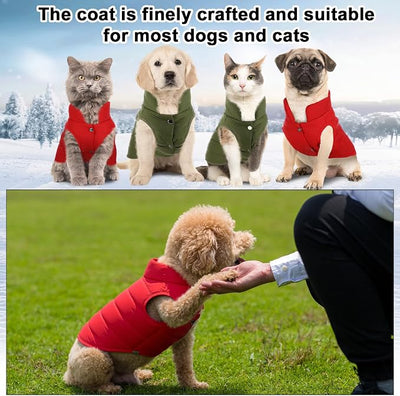 Syhood 2 Pieces Dog Jacket 2 Layers Fleece Lined Dog Jacket Warm Soft Windproof Small Pet Coat for Cold Winter Weather (S,Red,Green)