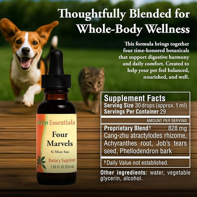 Kan Herb Company Four Marvels – Traditional Chinese Herbal Blend for Dogs and Cats to Support Digestive Clarity, Fluid Balance, and Overall Wellness, Liquid Herbal Supplement for Pets, 1 fl oz