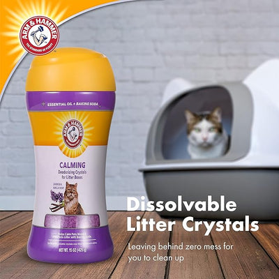 Arm & Hammer Cat Litter Deodorizing Crystals with Baking Soda, Odor Neutralizer, Dissolving Litter Box Deodorizer for Cat Odor Control, Lavender and Vanilla Scent, 15 Oz