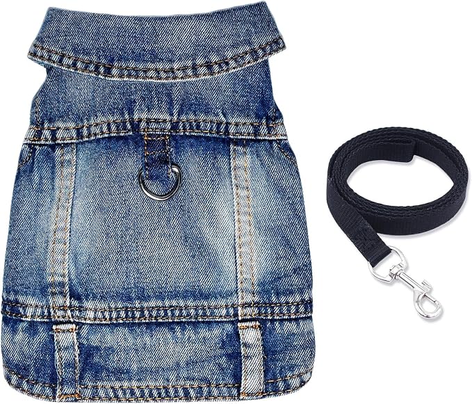 Dog Jean Jacket Pet Blue Denim Coat for Puppy Small Dogs Fashion Classic Overalls Girl Male Boy Cat Costumes Vintage Washed Vest Clothes Outfit Shirts (Blue, X-Small)