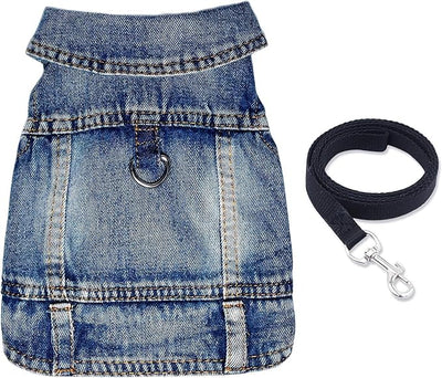 Dog Jean Jacket Pet Blue Denim Coat for Puppy Small Dogs Fashion Classic Overalls Girl Male Boy Cat Costumes Vintage Washed Vest Clothes Outfit Shirts (Blue, Medium)