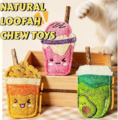 Natural Loofah Chew Cat Toys Janpanese Style, Dental Care Silvervine Sticks for Indoor Cats and Kittens, Milk Tea Cup-Shaped Catnip Treat Toys (Green)