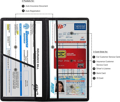 TOURSUIT Car Registration and Insurance Card Holder, Vehicle License Document Glove Box Compartment Organizer, Interior Car Accessories for Women Men (Cross Black)