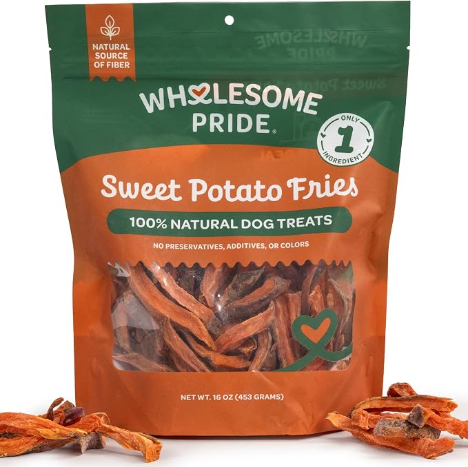 Wholesome Pride Healthy Sweet Potato Fries – Sensitive Stomach Dog Treats, No Preservatives, Single-Ingredient, No Grain, 16 oz