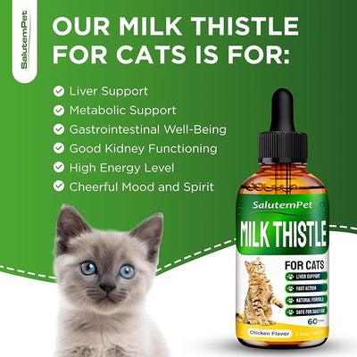 Сat Kidney Support | Milk Thistle for Cats | Herbal Supplement for Kittens & Adult Ones | Solution for All Breeds | Care for Liver | Сhicken Flavor | 2 Oz