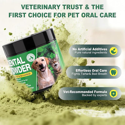Dog Dental Powder for Teeth Cleaning - Dog Dental Care, Plaque & Tartar Remover for Teeth, Oral and Gum Health Support for All Ages Dogs & Cats, Mint Flavor