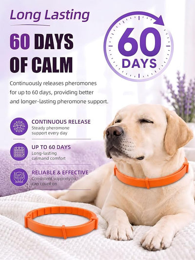 Calming Collar for Dogs 4 Pack, Adjustable Pheromone Collars for Dog Puppy, Long-Lasting Stress & Anxiety Relief, Waterproof Natural Dog Calming Collar for Barking & Thunder (Orange, Large)