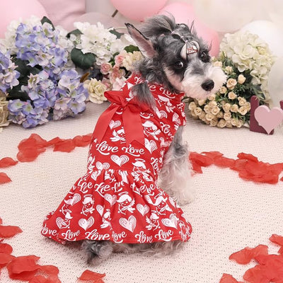 CuteBone Turtleneck Dog Velvet Dress Valentine's Day Puppy Skirt Costume Pet Clothes Cat Apparel with Bow Hair Rope for Small Dogs CVD19M