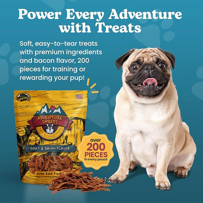 Adventure Shreds Goat & Bacon Dog Treats, Soft & Thin Dog Treats for Training & Rewards, Grain-Free Snacks for Pets of All Breeds and Ages - 2.5 Ounce Pouch