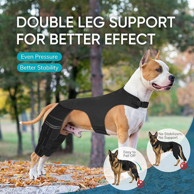 Adjustable Dog Knee Brace for ACL Tear and Arthritis Recovery - Dual Hind Leg Support with Harness Connection - Orthopedic Leg Brace for Joint Stability and Pain Relief in Dog ((XL)