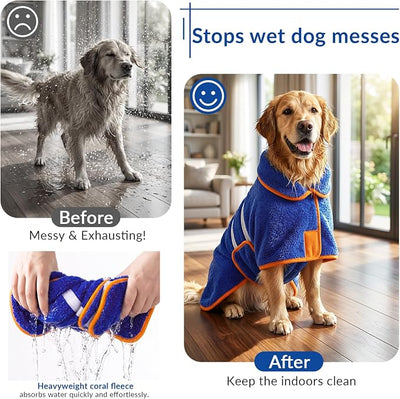 Bienbee Dog Bathrobe, Quick Drying Super Absorbent Dog Robes for After Bath, Warm Keeping Dogs Towel, Dogs Bath Supplies, Dark Blue XXL