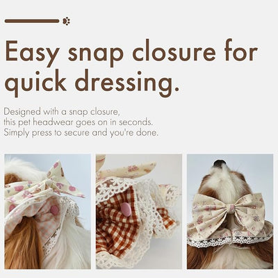 Soft Cotton Dog Headband for Cocker Spaniel, Cavalier, Springer - Adjustable Bow Pet Hair Accessory (Dog Bow Beige)