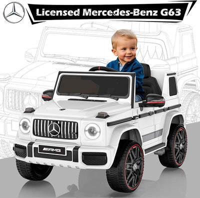 ANPABO Licensed Mercedes-Benz G63 Car for Kids, 12V 7AH Ride on Car w/Parent Remote Control, LED Headlights, Music Player & Horn, Soft Start, Low Battery Prompt, Kids Electric Car, White