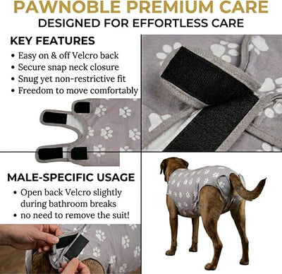 Dog Recovery Suit – Cotton Surgical Onesie, Spay Neuter Post Surgery, Anti-Licking E-Collar Cone Alternative, Abdominal Wound Cover, Male & Female Dogs