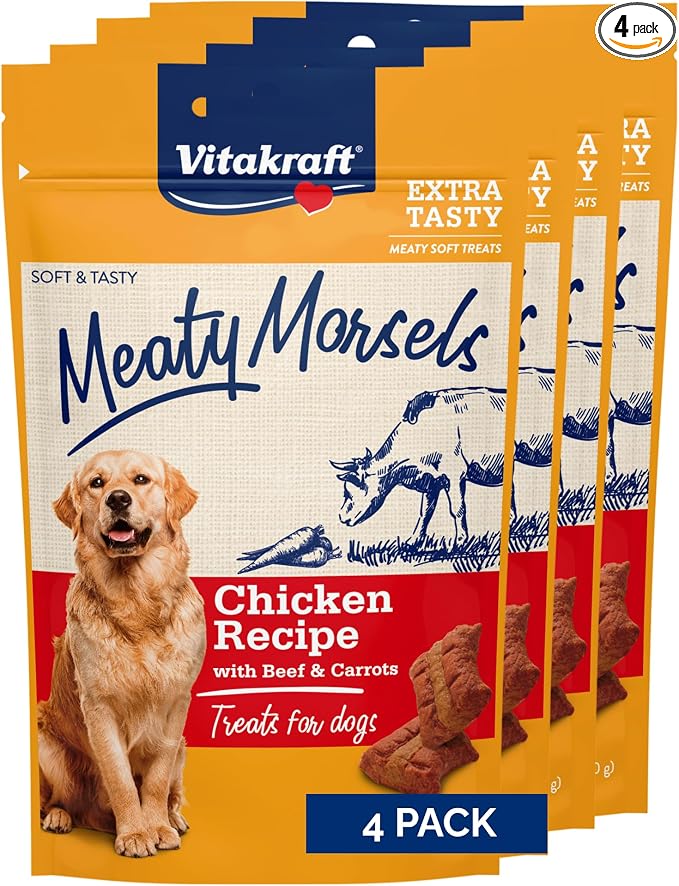 Vitakraft Meaty Morsels Dog Treat, Chicken Recipe with Beef & Carrots, Value-Pack, 4 Count