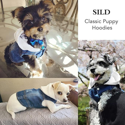 SILD Pet Clothes Dog Jeans Jacket Cool Blue Denim Coat Small Medium Dogs Lapel Vests Classic Hoodies Puppy Blue Vintage Washed Clothes (White,L)