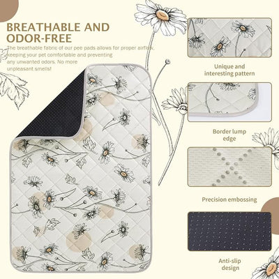 IEUUMLER Washable Pee Pads for Dogs, 2 Pack Non-Slip & Waterproof Pack Whelping Pad, Reusable Washable Puppy Potty Training Pad with Fast Absorbent for Playpen EU007 (Beige Daisy, 24"X18"-2pcs)