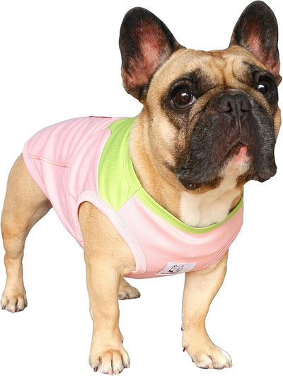 iChoue French Bulldog Summer Cooling Shirt for Dogs UV Sun Protection Vest Sleeveless Breathable Tank Top English Pug Pink Green - XLarge
