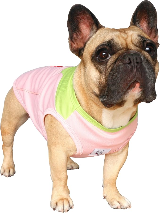 iChoue French Bulldog Summer Cooling Shirt for Dogs UV Sun Protection Vest Sleeveless Breathable Tank Top English Pug Pink Green - XXLarge