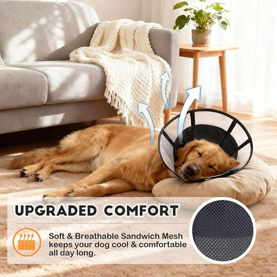 Soft Dog Cone, Stop Licking Deep Pet Recovery Collar After Surgery for Large Medium Dogs, Clear Plastic Breathable Elizabethan Head Neck Circle, Adjustable Comfortable Cones 20cm /8" Long (M Black)