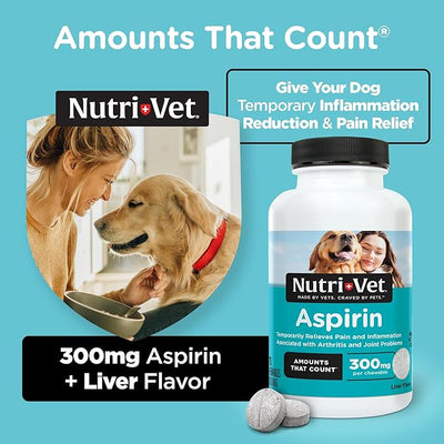 Nutri-Vet Aspirin for Dogs,Dog Aspirin,Pet Essentials,Inflammation Care,Joint Support for Seniors,Arthritis Pain Relief,300mg per Tablet,Over 50 lbs,75 Count (Pack of 2)