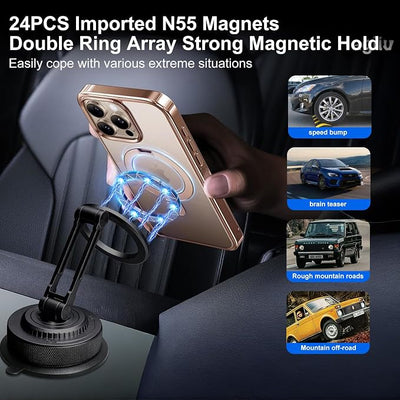 All-Metal Alloy Magnetic Suction Cup Car Phone Mount Holder Dash (Black) | Strong Powerful Magnetic Heavy-Duty Suction Cup Windshield Dashboard Cell Mobile Phone Mount, Vehicle Bracket Holder for Car
