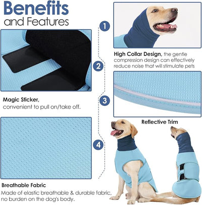AOFITEE Dog Anxiety Vest, Thunder Jacket for Dogs Anxiety Extra-Large, Breathable Pet Calming Shirt for Fireworks, Thunder, Travel, Separation, Anti-Anxiety Pets Calming Vest with High Collar, XXL