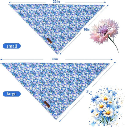 Floral Dog Bandana - Blue Wildflowers Dog Bandana for Puppy Kitten, Cute Small Dogs Neck Scarf Pet Bib, Soft Triangle Scarf Daily Pet Accessory S