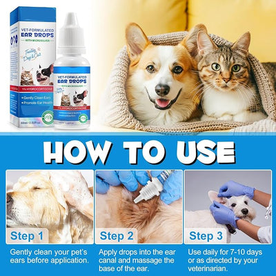 Dog Ear Infection Treatment Drops, with 1% Hydrocortisone, Ear Yeast Infection Treatment for Dogs and Cats, Dog Ear Drops for Yeast Infection, Dog Ear Infection Drops for Itchy Ear Relief