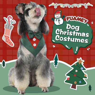 FUAMEY Dog Tuxedo Christmas for Small Dogs,Dog Formal Suit Dogs Attire Pet Bow Tie Puppy Party Costumes Cat Tux Outfits Pets Bandana Cosplay Adjustable Bowties Christmas Green Red XS