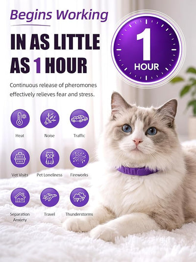 Calming Collar for Cats, 4 Pack – Waterproof Cat Calming Collars for Anxiety Relief and Stress, Breakaway Adjustable Pheromone Collar for Cats, Small Pet Dog & Puppy (Purple, Small)