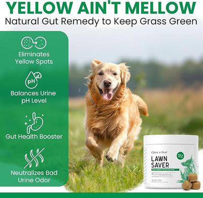 Dog Urine Neutralizer for Lawn, 120 Soft Chews - Green Grass Saver - Eliminates Burns and Yellow Spots - Female and Male Dog Pee Grass Repair with Natural Ingredients