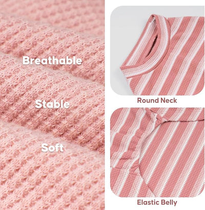KYEESE 2Pack Waffle Dog Shirts, Lightweight Sleeveless Dog T Shirts for Large Dogs Girl, Breathable Pet Vest Comfort Tank Top Soft Dogs Clothes for Daily Wear, Pink+Striped, 3XL