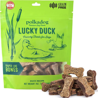 Polkadog Lucky Duck Bone Shaped Dog Treats - Duck, Crunchy, All Natural, Limited Ingredient, Lean Protein & Grain Free Snacks for Dogs, Great for All Breeds, Made in USA - 7oz