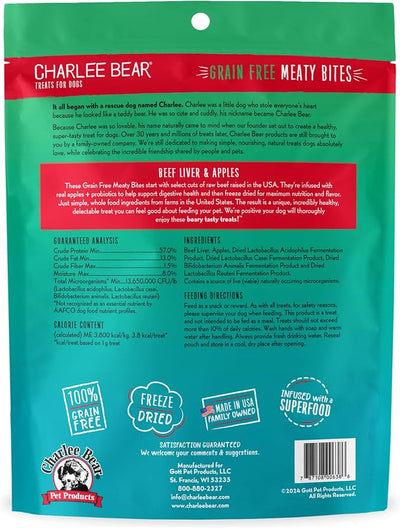 Charlee Bear Grain Free Freeze-Dried Dog Treats, Beef Liver & Apples, High Protein, Limited Ingredient Training Treats or Meal Topper, 2.25 oz, Made in USA