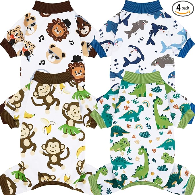 XPUDAC 4 Pack Dog Pajamas Comfy Strechy Doggie Pjs Puppy Clothes for Small Medium Dogs Boy Girl Cat Pet Outfits, XS