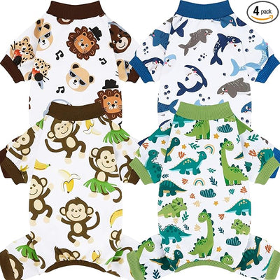 XPUDAC 4 Pack Dog Pajamas Comfy Strechy Doggie Pjs Puppy Clothes for Small Medium Dogs Boy Girl Cat Pet Outfits, XS
