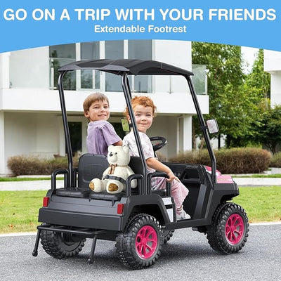 LIGIANT 24V Ride on Car for Big Kids, 4-Seaters Kids Golf Cart, Max. Capacity: 264 Lbs(4 Kids), 4WD Kid's Car w/Remote Control, Detachable Awning, Spring Suspension, Music/Story/Power Display