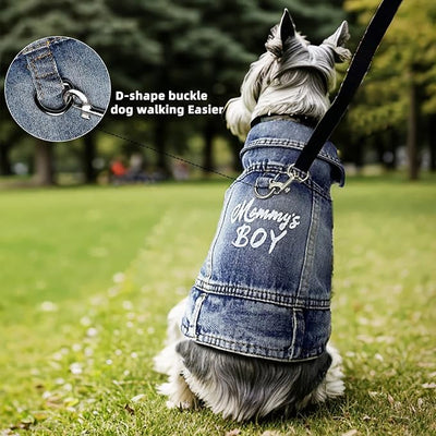 Dog Jeans Jacket Mommy's Boy Denim,Breathable Cotton Blue Pet Coat for Puppy Small Dogs Classic Overalls Male Cat Costumes Apparel Washed Vest Clothes Outfit T-Shirts（Medium）