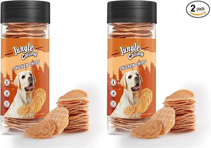 Jungle Calling Dog Treats, Single Ingredient Chicken Chips, Crunchy Jerky Chip Training Treat for Small Medium Large Breed Dogs, About 32 Count (Pack of 2)