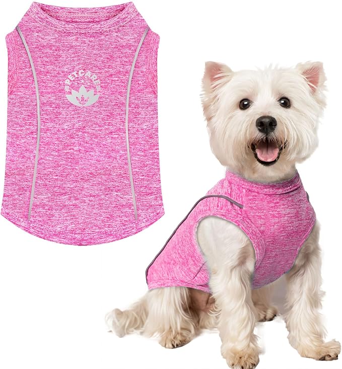 PETCARE Sun Protection Dog Shirts for Small Dogs Quick Dry Soft Stretchy Dog T-Shirts with Reflective Label Tank Top Sleeveless Vest Pet Clothes, Athletic Fabric, Pink, XL (Chest 22" Length 17.7")