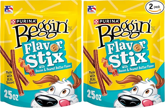 Purina Beggin'’ Flavor Stix with Bacon & Peanut Butter Flavor - 25 oz. Pouch (Pack of 2)