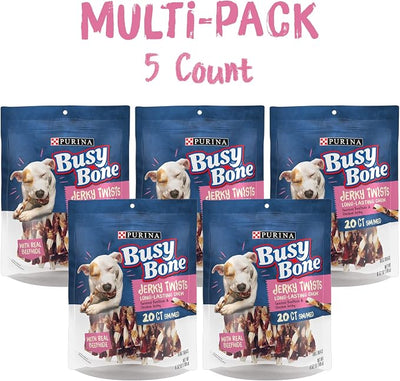 Purina Busy Bone Jerky Twists Grain Free Small/Med Breed Beefhide and Chicken Dog Jerky Treats - (Pack of 5) 20 ct. Pouches