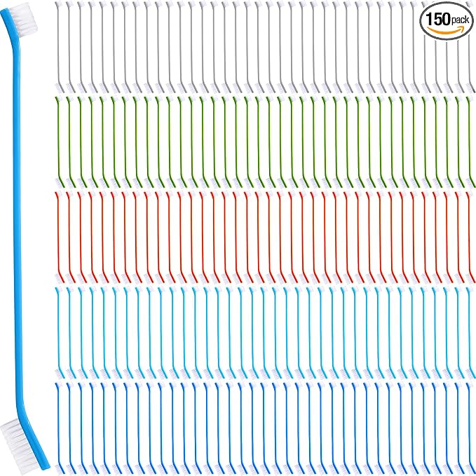 Nuenen 150 Pcs Dog Toothbrush Dual Headed Dental Brushes Puppy Tooth Brushing Kit Long Handle Toothbrush for Large and Small Dogs Cats Most Pets Teeth Cleaning Oral Care Supplies (Stylish Color)