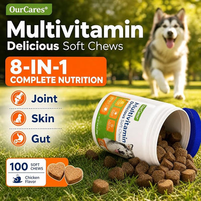 Dog Multivitamin Soft Chews — Glucosamine, Probiotics & Omega 3 for Hip & Joint Support, Skin & Coat, Immune & Digestive Health — Senior Dog Vitamins for All Breeds, Chicken Flavor, 100 Count