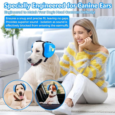 New Dog Ear Muffs for Noise Protection - 30dB NRR Dog Headphones, Noise Cancelling Hearing Protection Against Thunder/Fireworks/Vacuums, Upgraded Design with Bell Accent (Blue, Large)