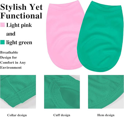 2 Pack Solid Color Dog Shirts - Lightweight, Quick Dry, Breathable Pet T-Shirts for Small to Large Dogs - Stretchy, Durable, Ideal for All Seasons and Holidays.Pink Green XS