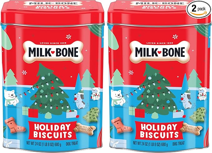 Milk-Bone Limited Edition Holiday Dog Treats, Small Biscuits, 24 Ounce Reusable Tin (Pack of 2)